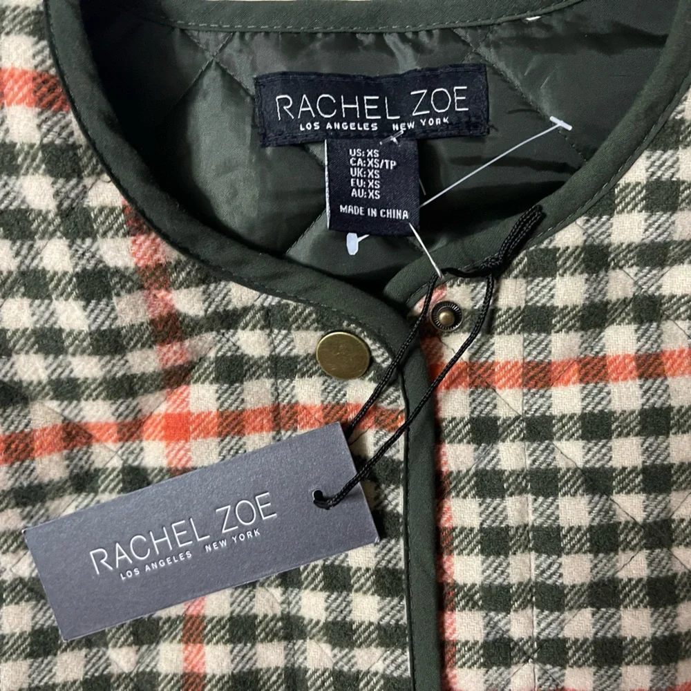 NWT Rachel Zoe Oversized Plaid Quilted Snap Down Wool Blend Jacket - Picture 10 of 11